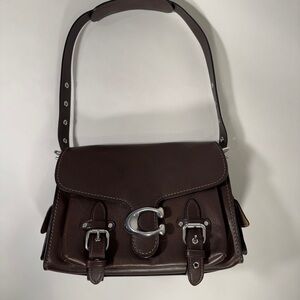 Coach Maple Dark Brown Leather Buckle Shoulder Bag comes with Crossbody strap